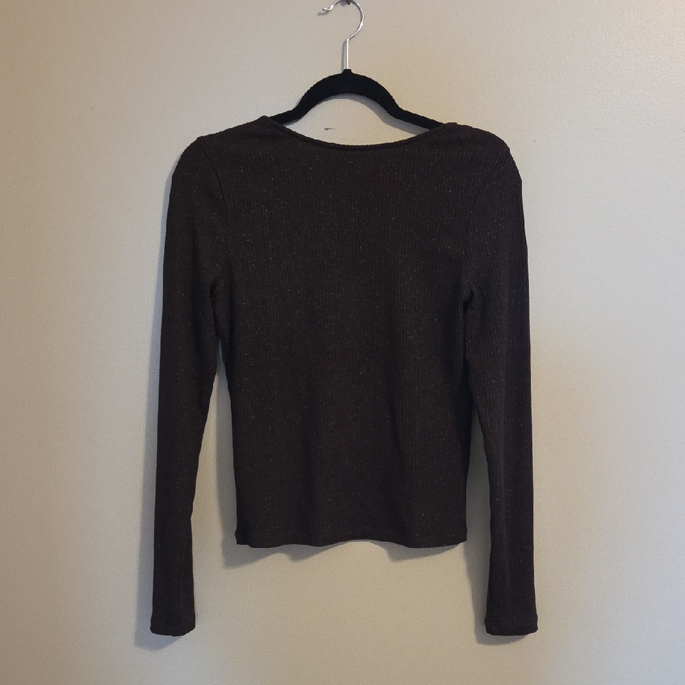 Madewell Chocolate Brown Ribbed Long Sleeve Top
